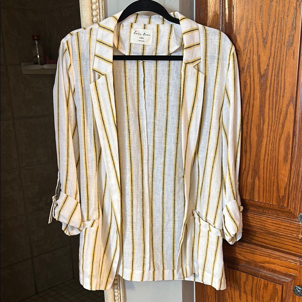 Love Tree White Blazer with Gold and Black Stripes